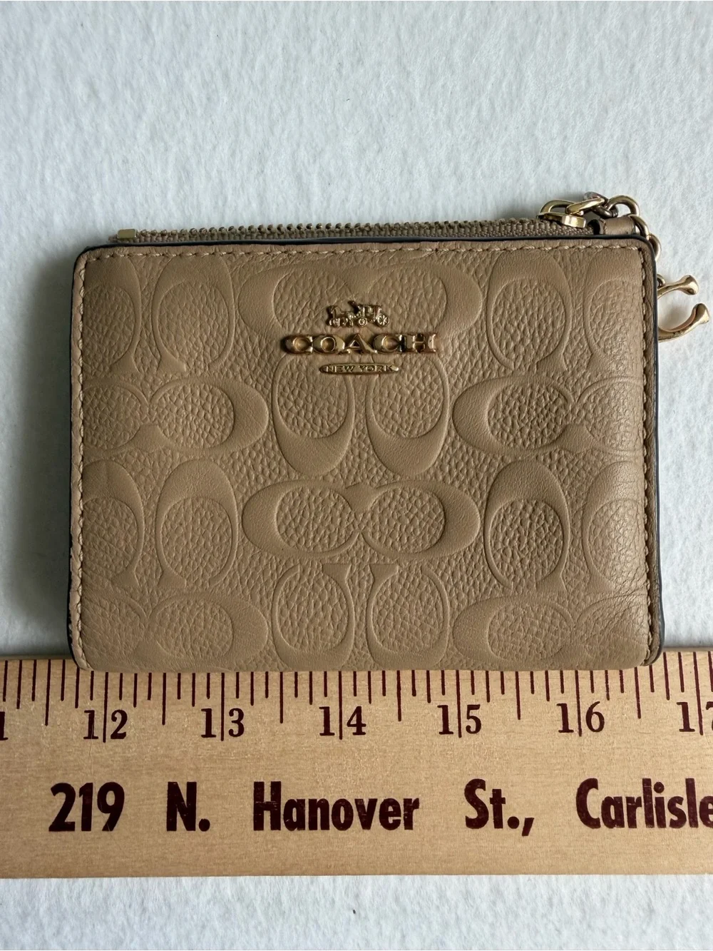 Coach Signature Leather Zip Card Case Wallet Beige Taupe Oxblood ID Holder